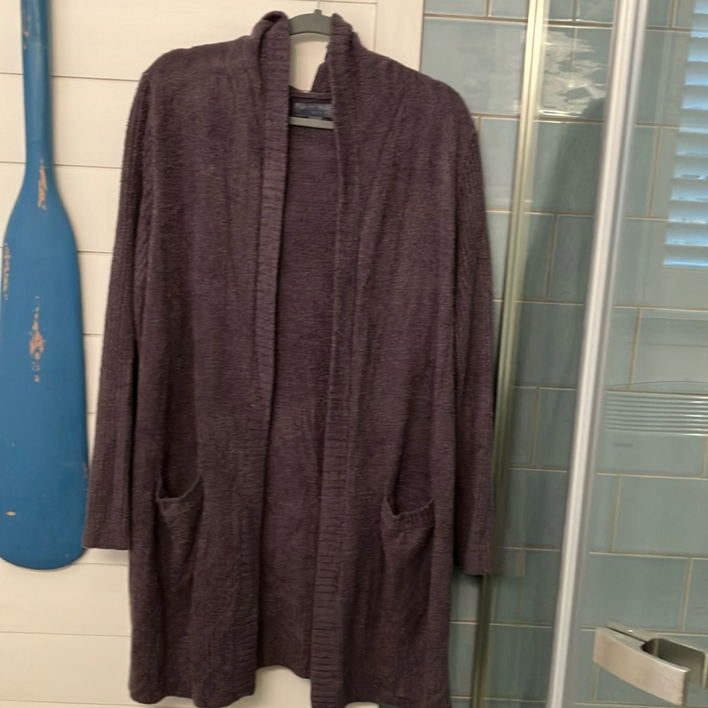 Barefoot Dreams CozyChic Lite hooded cardigan eggplant /purple